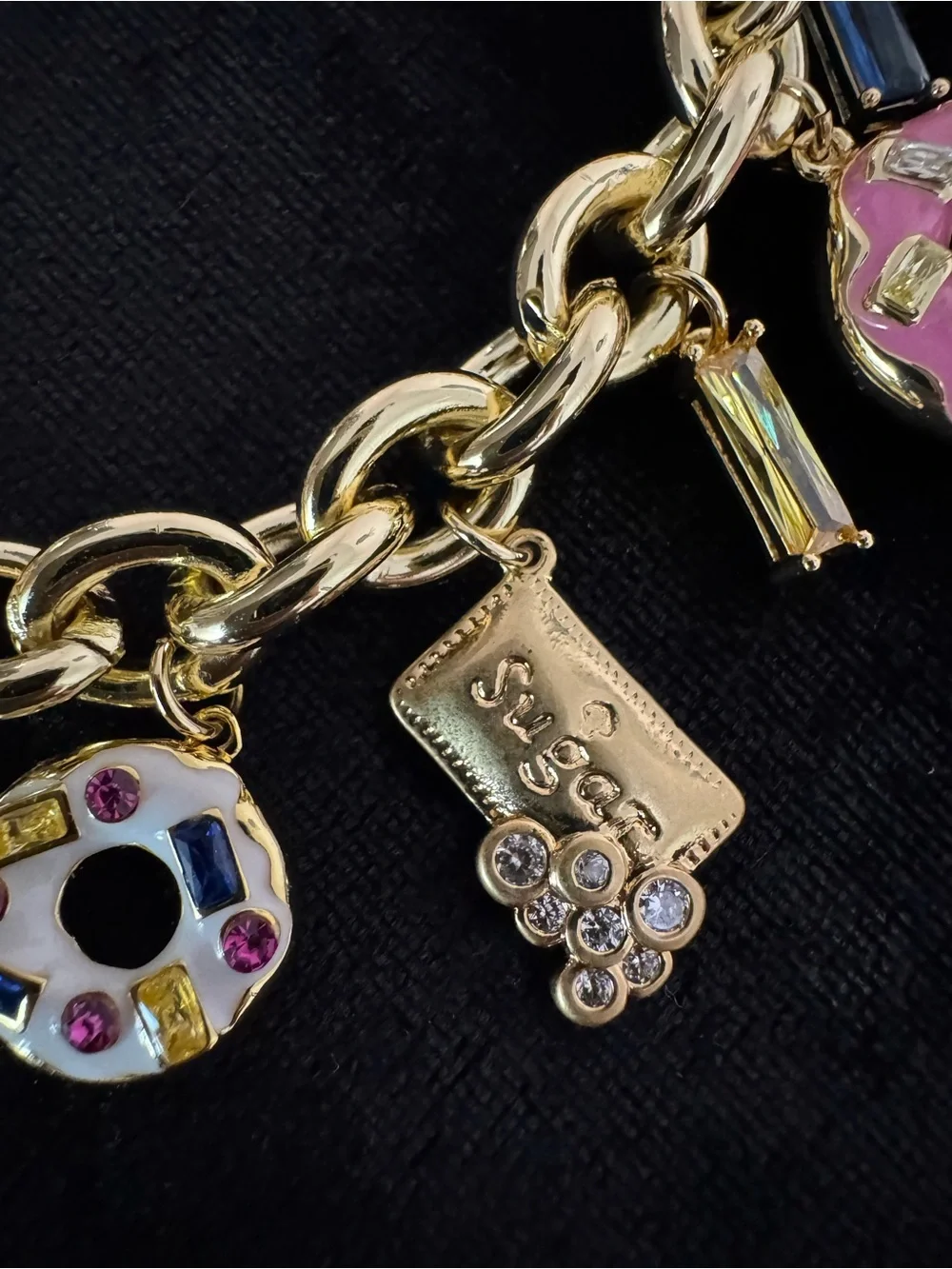 Kate Spade Gold Charm Bracelet with Pink & White Donut Charms